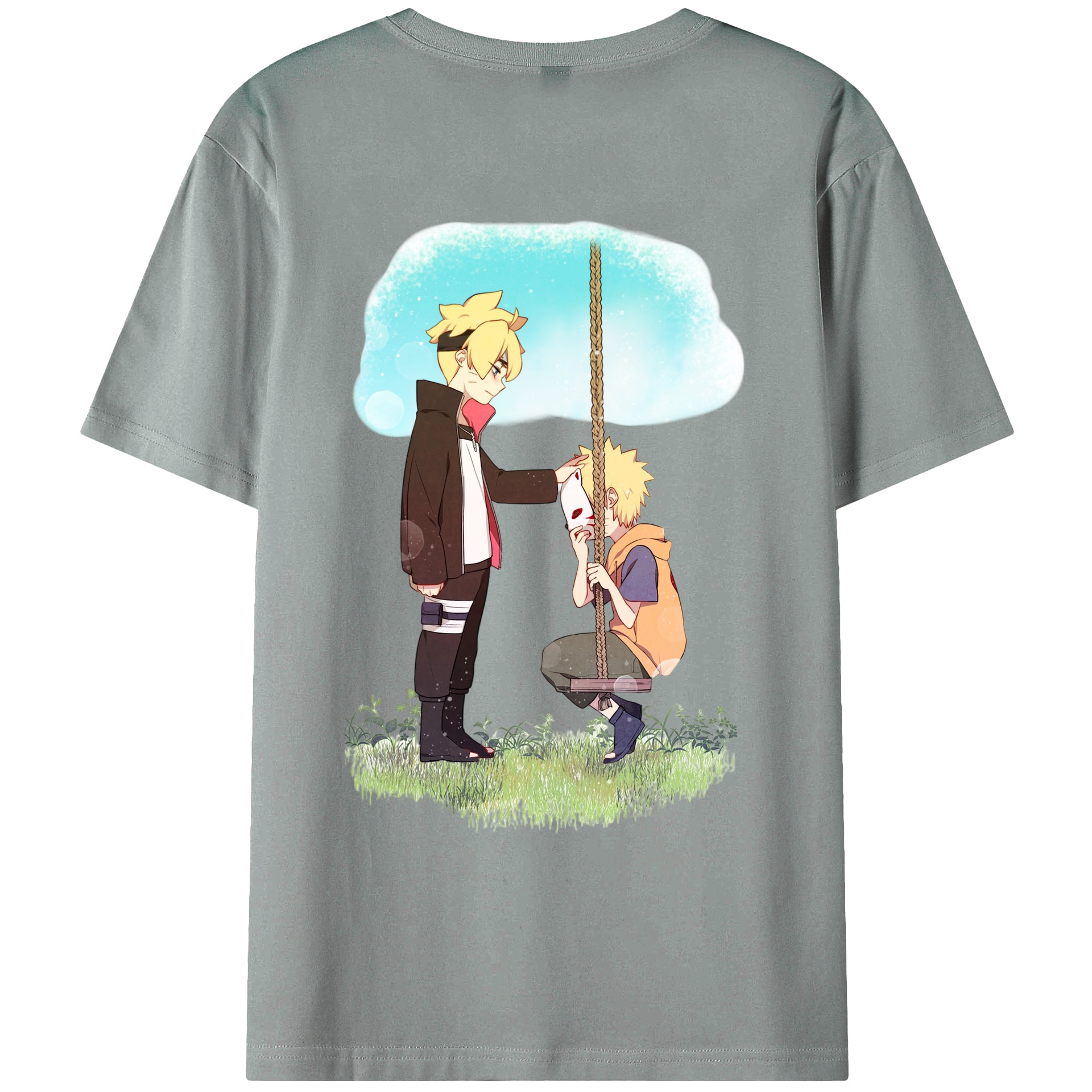 （画像用） NARUTO -ナルト- うずまき ボルト Uzumaki Boruto 綿100％ メンズ半袖Tシャツ（バックプリント） 通気性